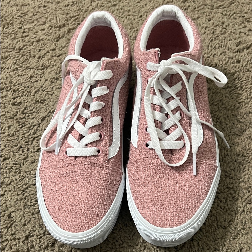 Vans Women's Pink and White Textured Sneakers